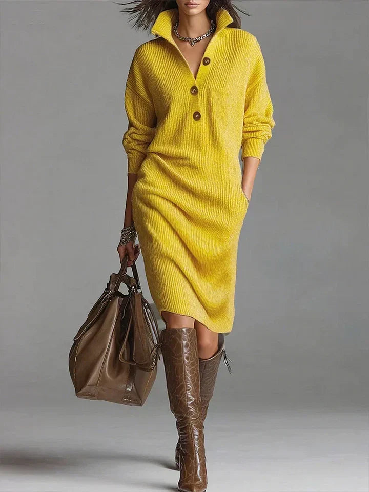 Robe Femme Mi-Longue Boutons et Texture Côtelée - BerlinGlamour