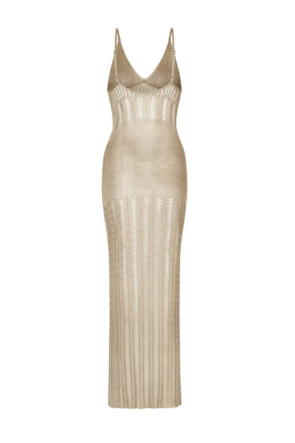 Robe Maxi Femme Tricot Ajouré Coupe Plage