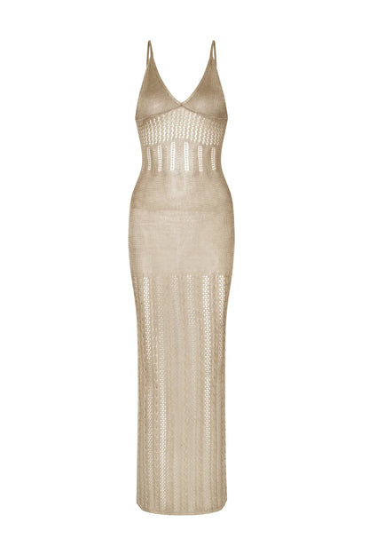Robe Maxi Femme Tricot Ajouré Coupe Plage