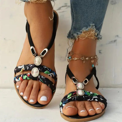 Sandales Femmes Élégantes Fleurs et Strass