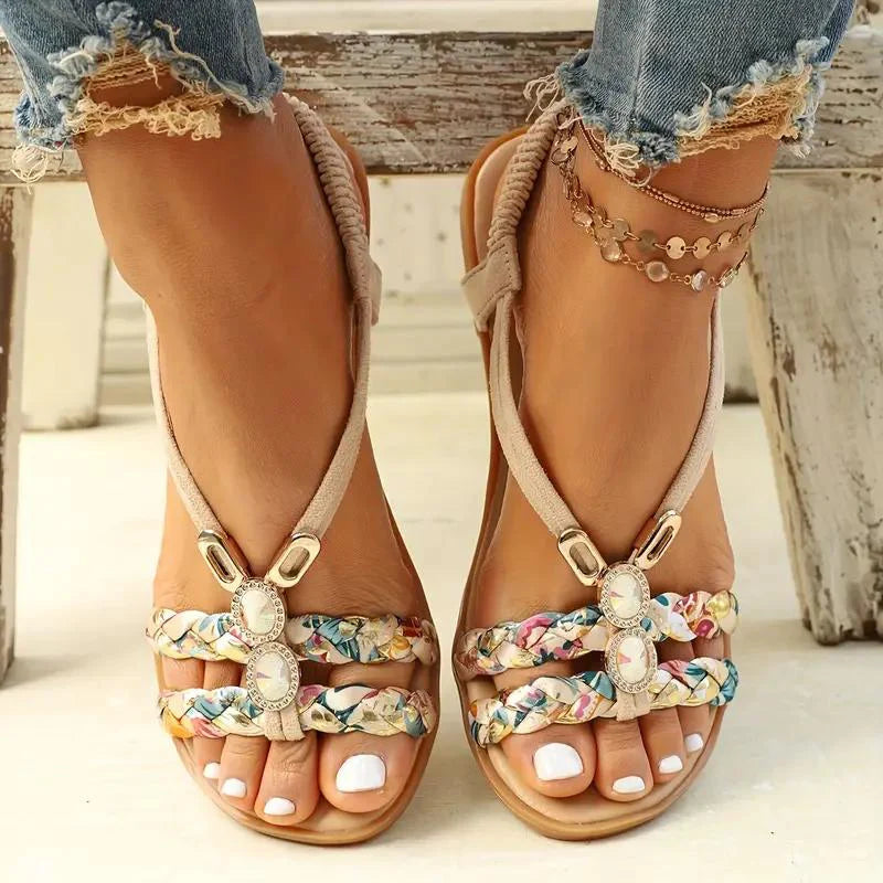 Sandales Femmes Élégantes Fleurs et Strass