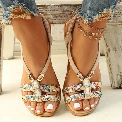 Sandales Femmes Élégantes Fleurs et Strass