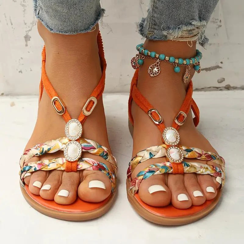 Sandales Femmes Élégantes Fleurs et Strass