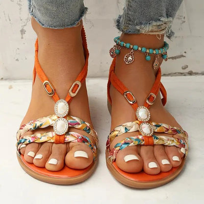 Sandales Femmes Élégantes Fleurs et Strass