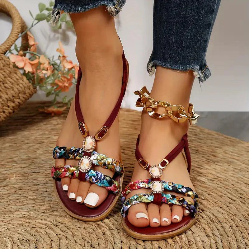 Sandales Femmes Élégantes Fleurs et Strass