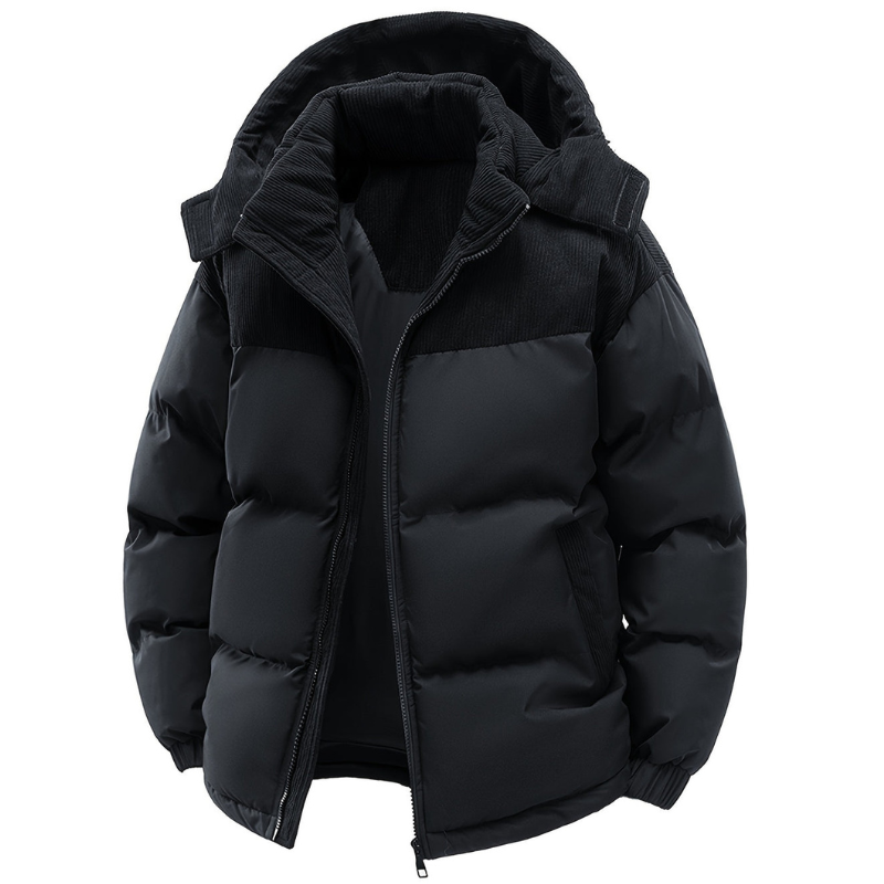 Veste Hiver Noire Élégante avec Capuche Amovible - PanierRoyale