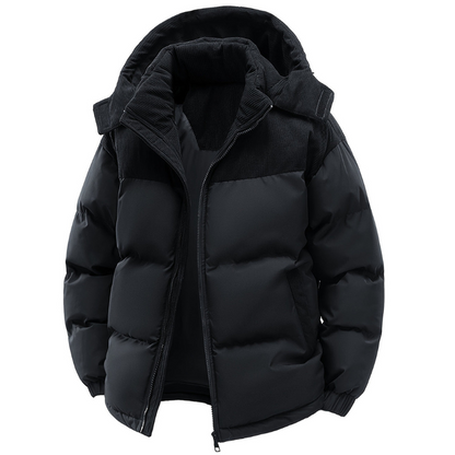 Veste Hiver Noire Élégante avec Capuche Amovible - PanierRoyale