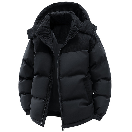 Veste Hiver Noire Élégante avec Capuche Amovible - PanierRoyale