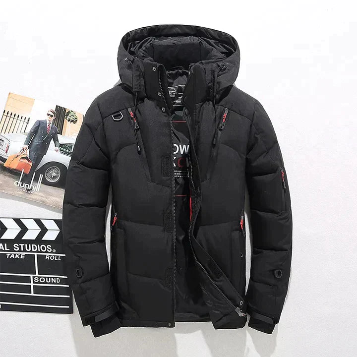 Veste d'hiver homme noir épais avec capuche