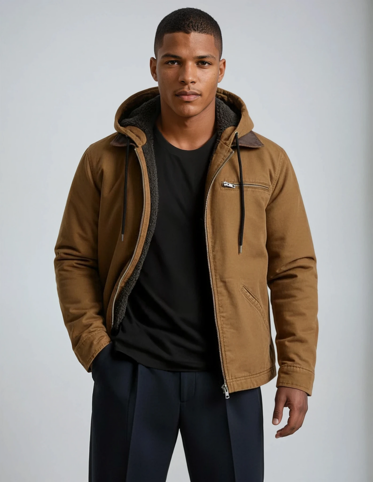 Veste Cuir Brun Homme Hiver Doublure Chaude - PanierRoyale