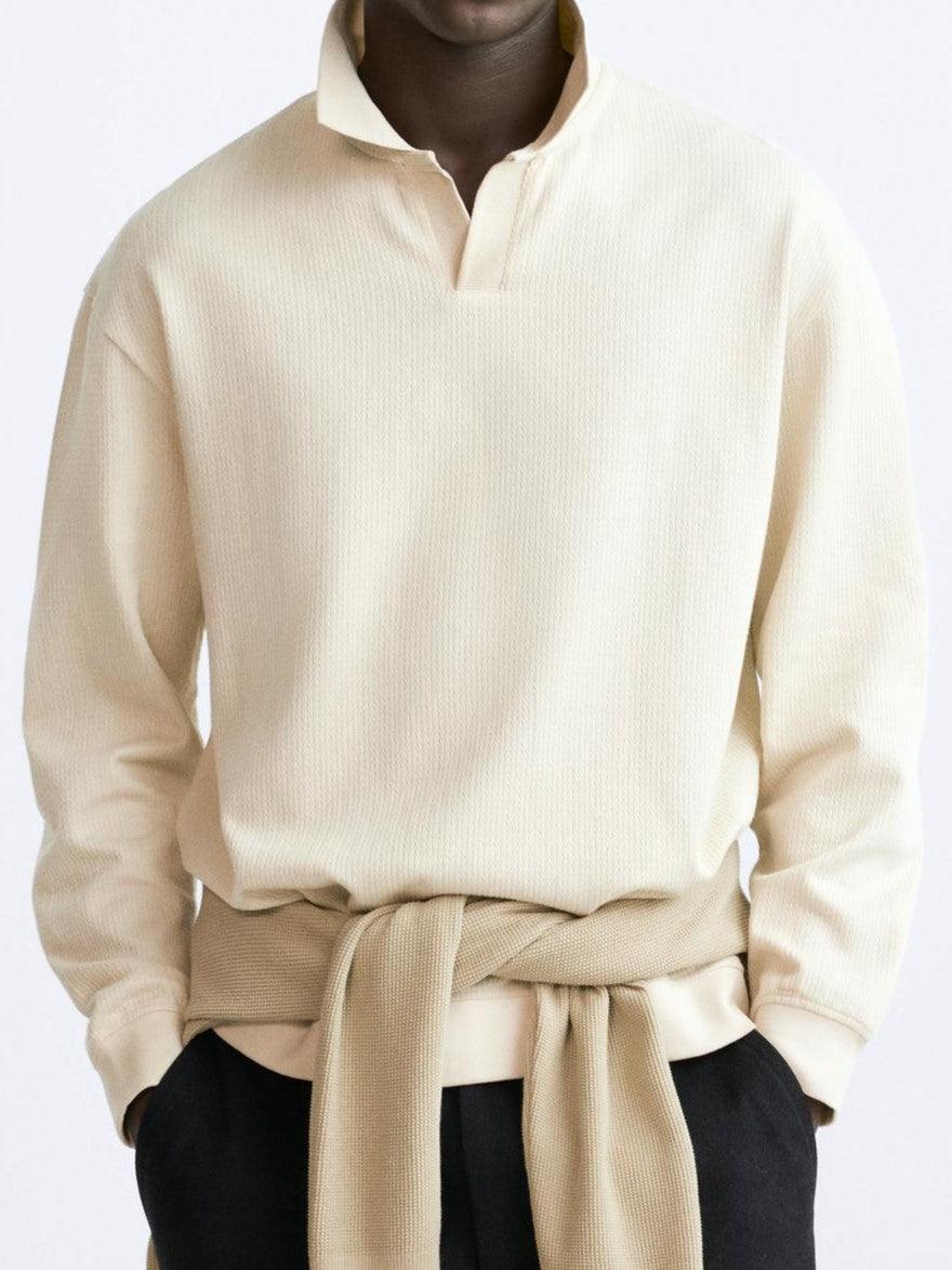 Pull Beige Col Rond Élégant et Décontracté