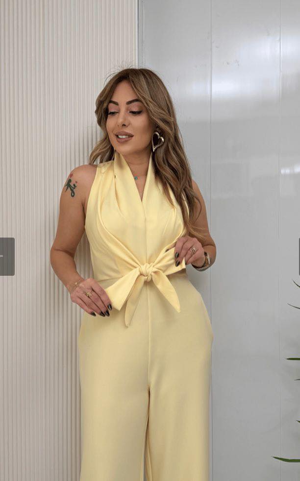 Combinaison Femme Fluide Col Drapé Taille Nouée Coupe Ajustée