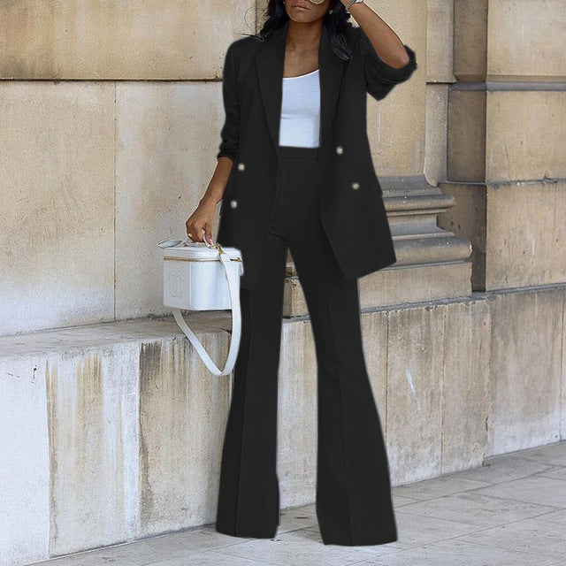 Costume Femme 2 Pièces Élégant - Veste et Pantalon Taille Haute Chic