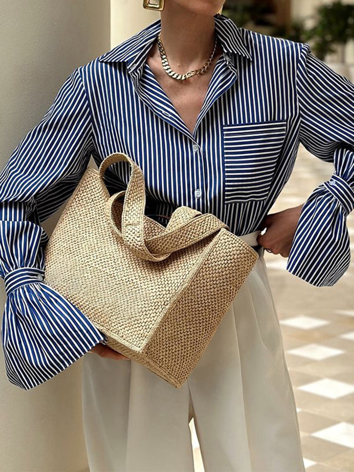 Blouse femme rayée marine manches larges - BerlinGlamour
