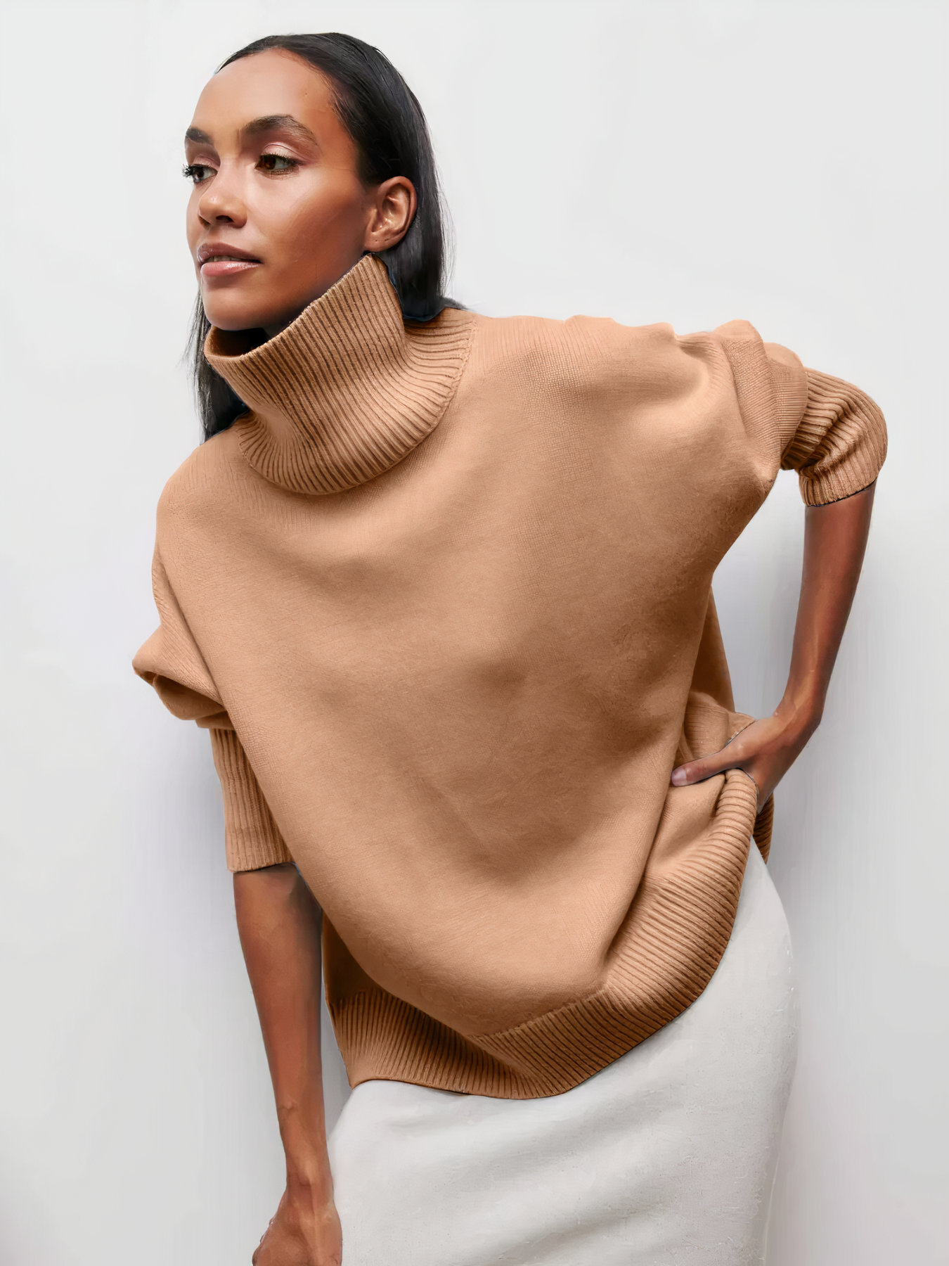 Pull Femme Col Rond en Laine Mérinos Chaud Beige - PanierRoyale