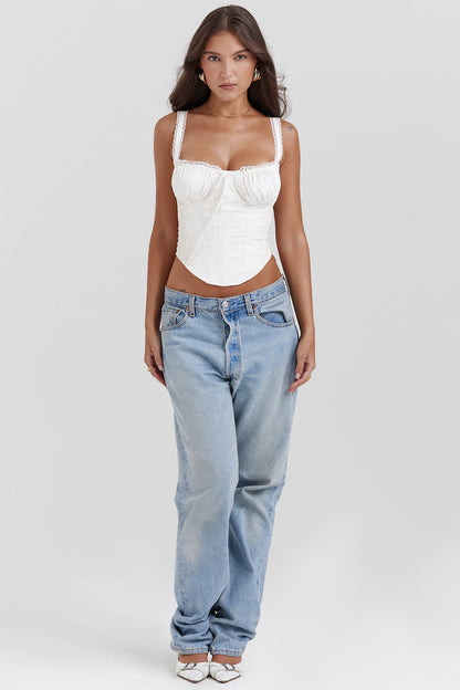 Corset Top Blanc pour Femme avec Lacets