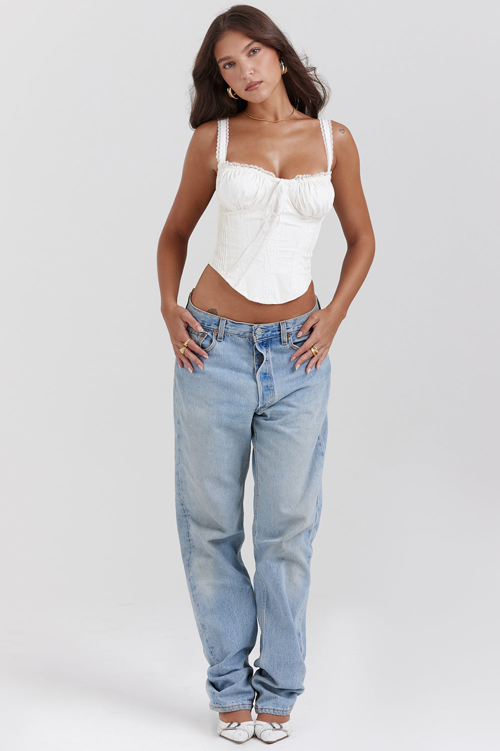 Corset Top Blanc pour Femme avec Lacets