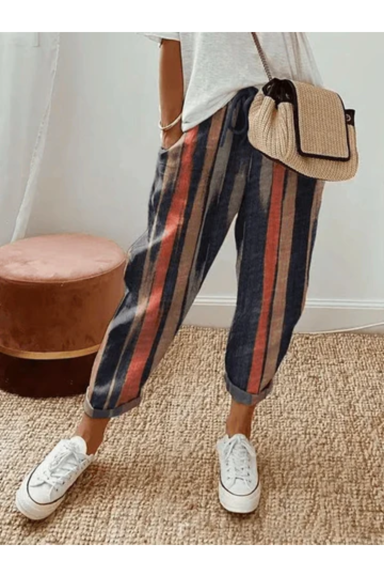 Pantalon Féminin à Rayures Décontracté et Confortable - PanierRoyale