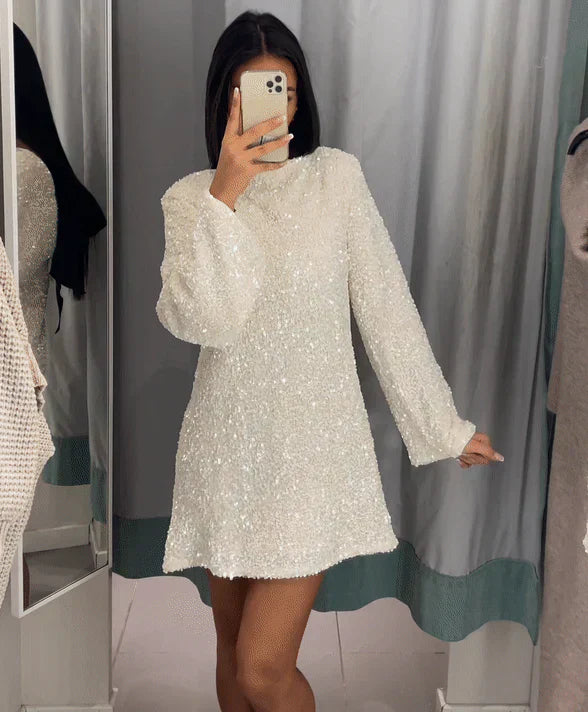 Robe de Soirée Femme Élégante Pailletée Taille Cintrée