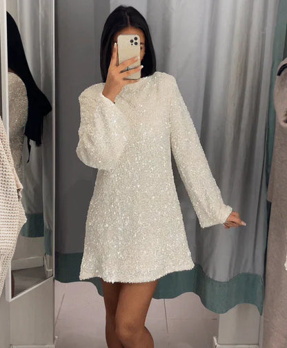 Robe de Soirée Femme Élégante Pailletée Taille Cintrée