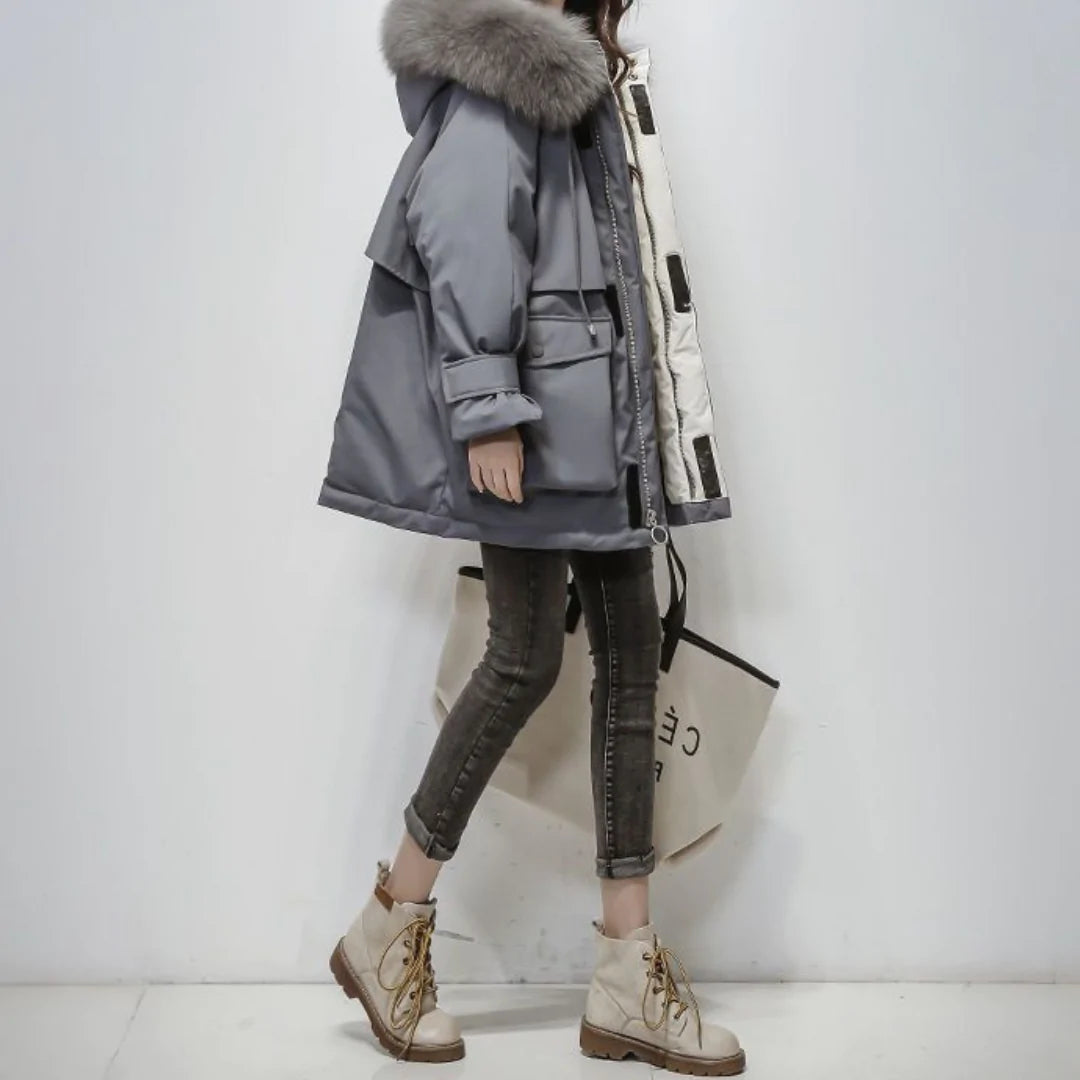 Veste Fourrure Synthétique Élégante avec Capuche et Poches