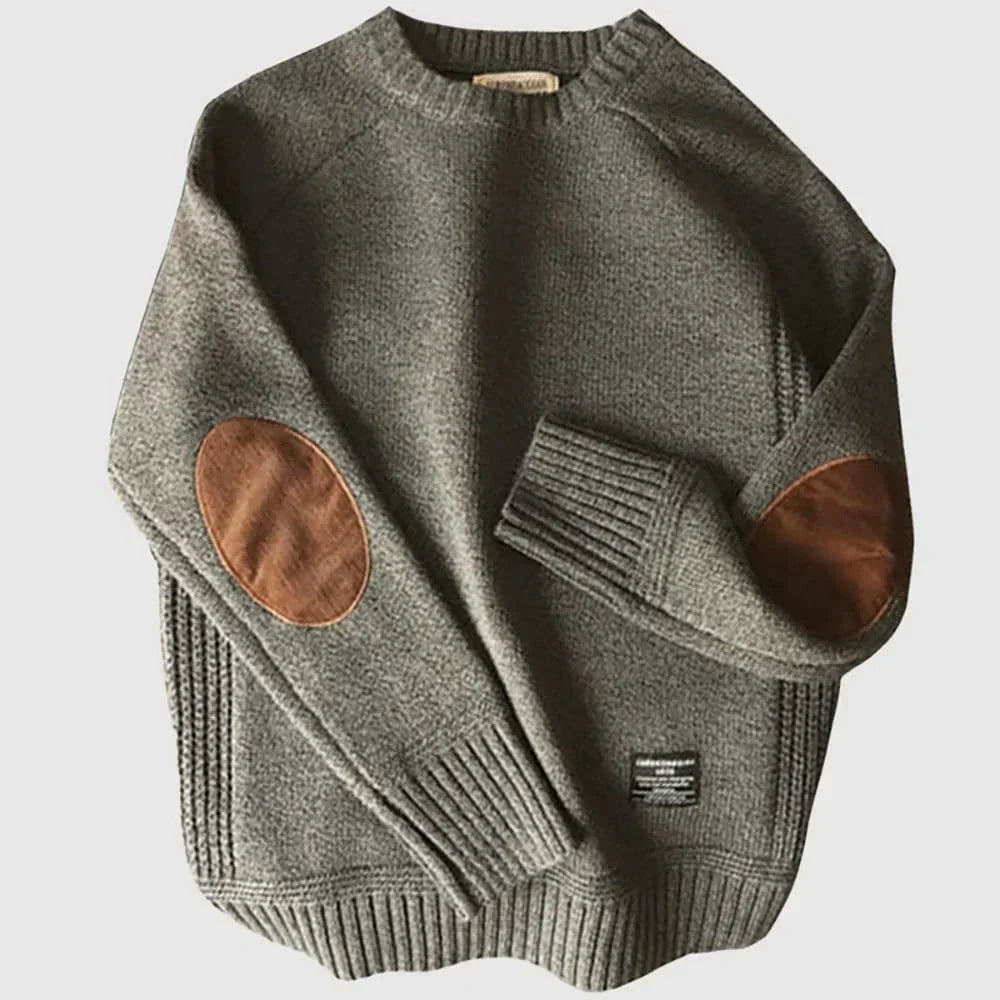 Pull en laine mérinos beige avec détails cuir brun - PanierRoyale