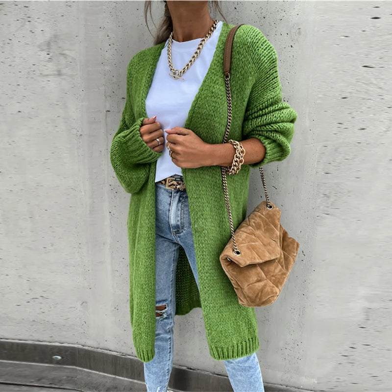 Cardigan femme en laine épaisse marron chaud