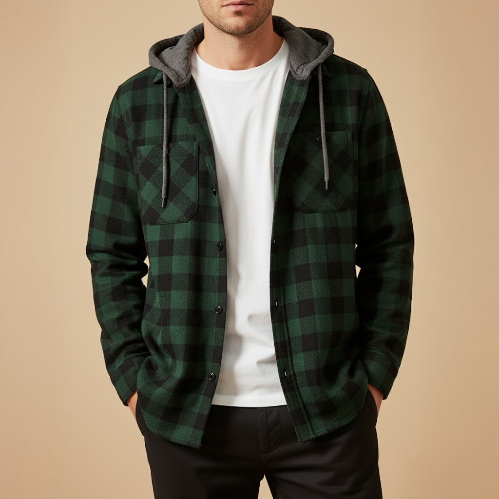 Chemise Veste Homme Coton Coupe Casual avec Capuche