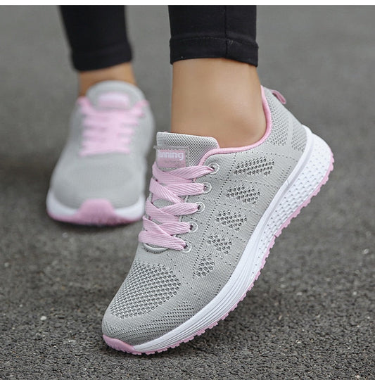 Chaussures running femme gris et rose respirantes - PanierRoyale