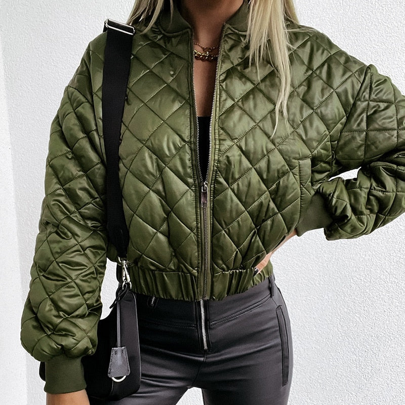 Veste bomber femme courte épaisse à fermeture éclair