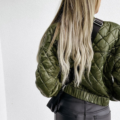 Veste bomber femme courte épaisse à fermeture éclair