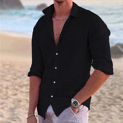 Chemise Homme Lin Rose Clair Manches Longues Décontractée