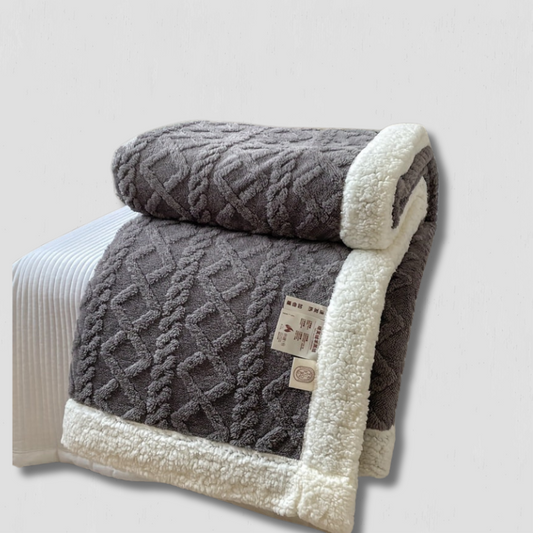 Plaid Polaire Gris Clair avec Bordure Sherpa Blanc - PanierRoyale
