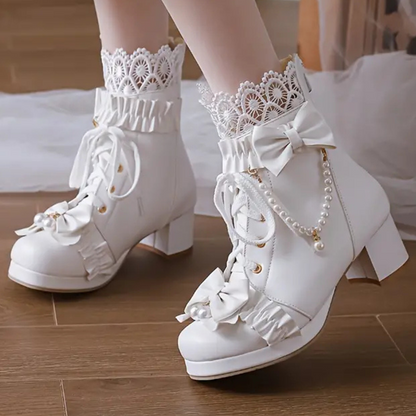Bottes Femme Élégantes à Nœud avec Perles de Mode - PanierRoyale