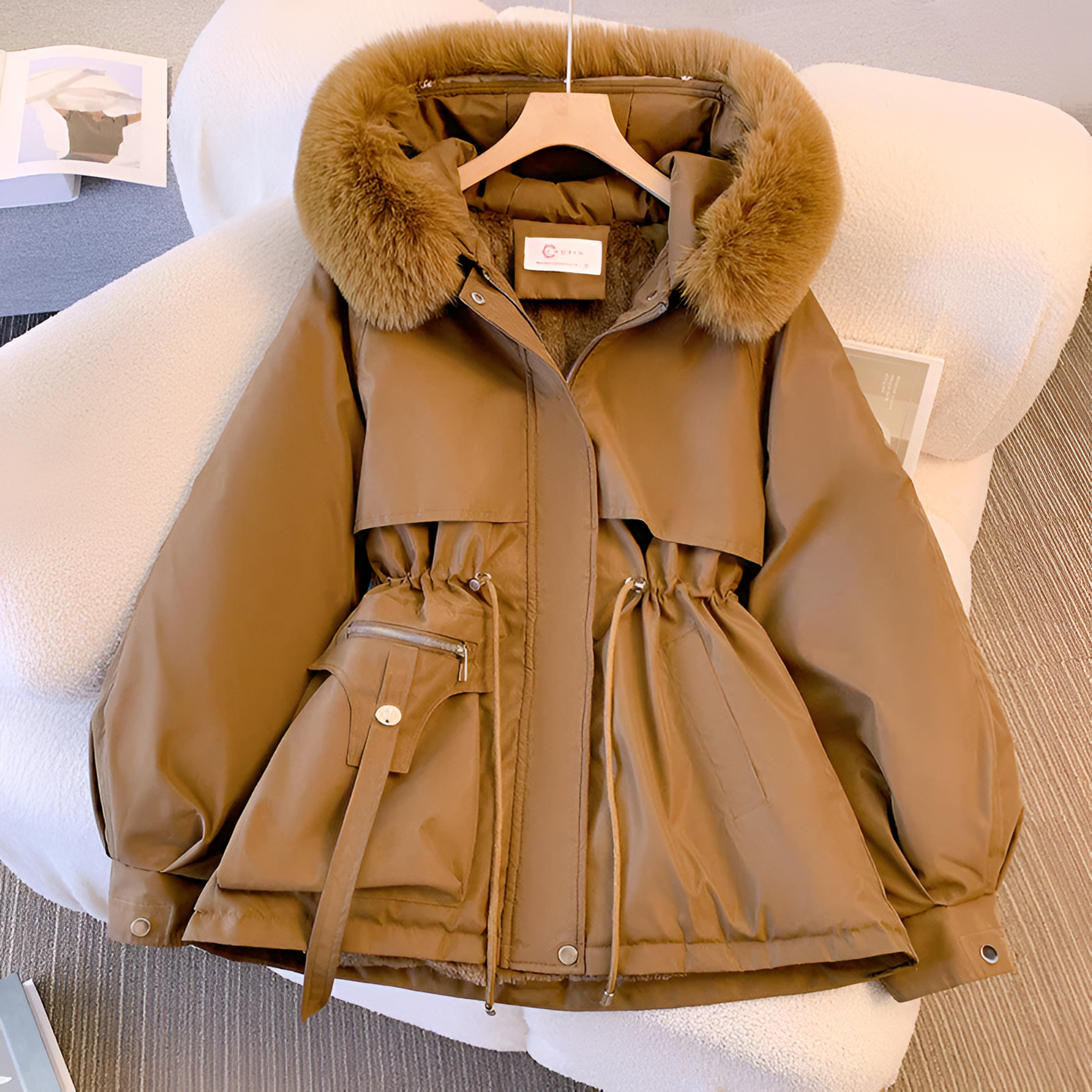 Parka Hiver Femme Capuche Doublée Fourrure Synthétique