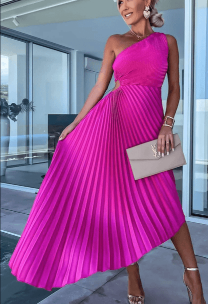 Robe Femme Longue Plissée Épaule Découverte