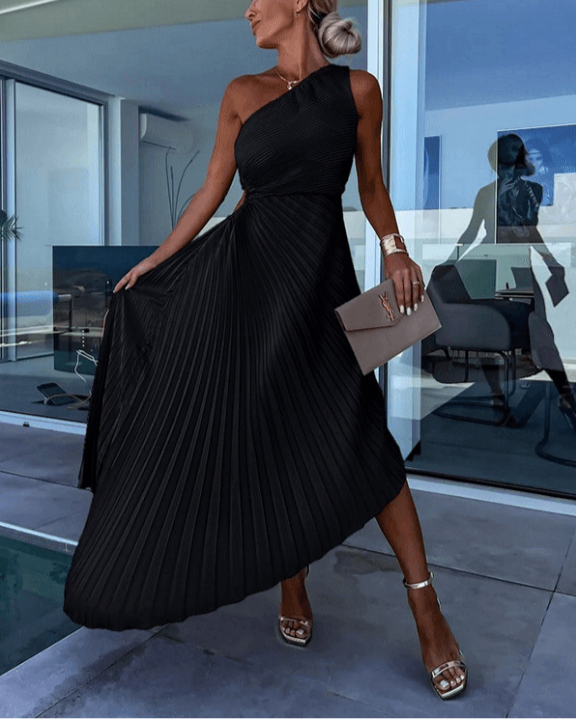 Robe Femme Longue Plissée Épaule Découverte