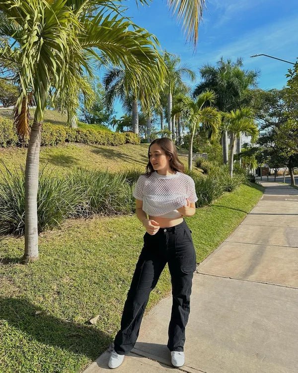 Pantalon Cargo Femme Haute Taille avec Poches Latérales