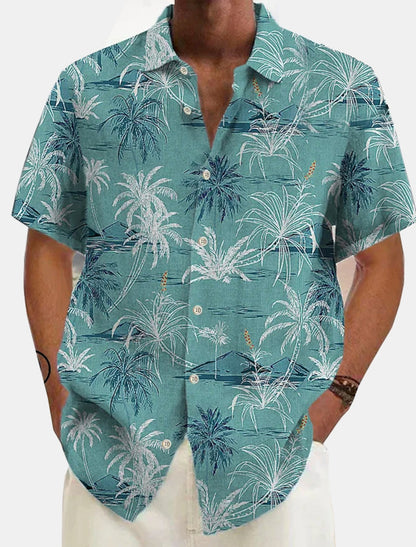 Chemise Homme Lin Coton Imprimé Palmiers