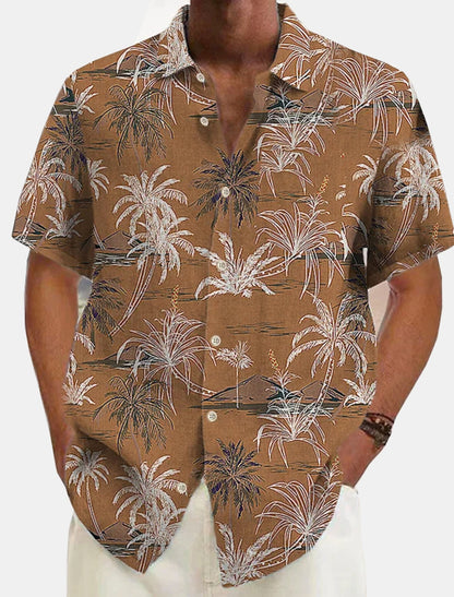 Chemise Homme Lin Coton Imprimé Palmiers