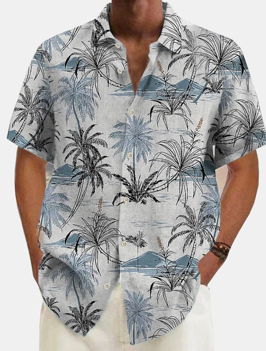 Chemise Homme Lin Coton Imprimé Palmiers - PanierRoyale