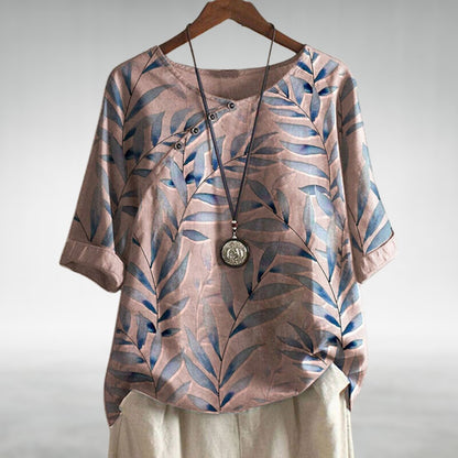 Blouse Décontractée à Imprimé Feuille et Boutons pour Femme