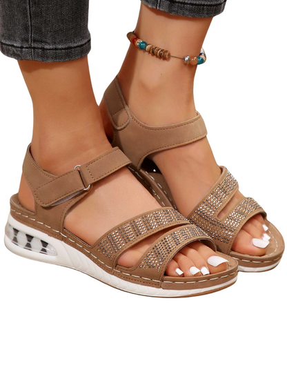 Sandales Femmes Été Talons Plats Décor Strass et Découpe Chic