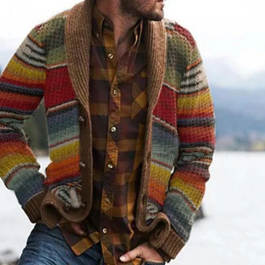 Cardigan Manches Longues Boutonné à Carreaux Chic - PanierRoyale
