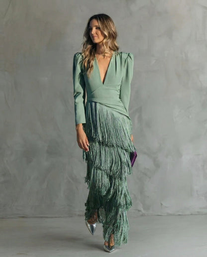 Robe Midi Femme Coupe Fluide Franges Moderne - PanierRoyale