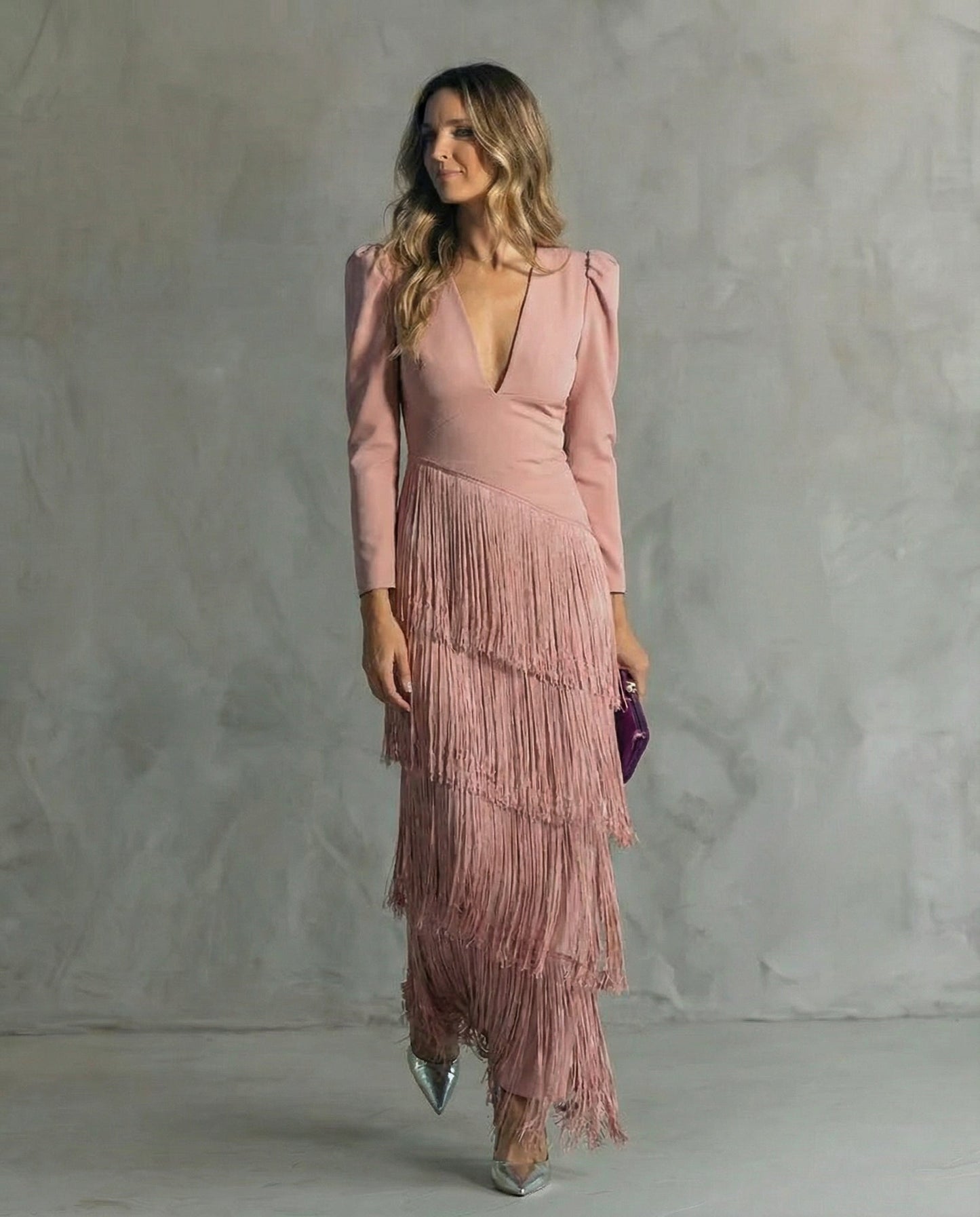 Robe Midi Femme Coupe Fluide Franges Moderne