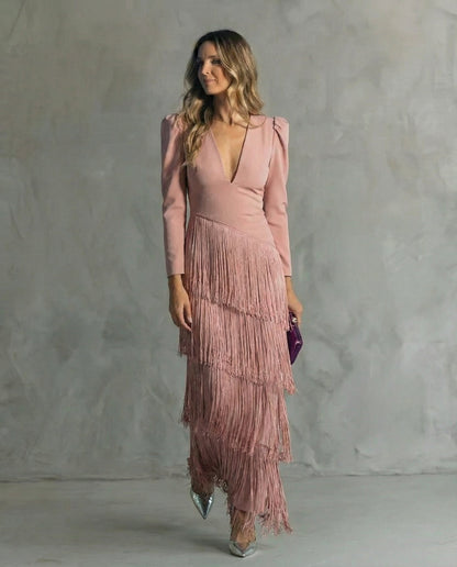 Robe Midi Femme Coupe Fluide Franges Moderne
