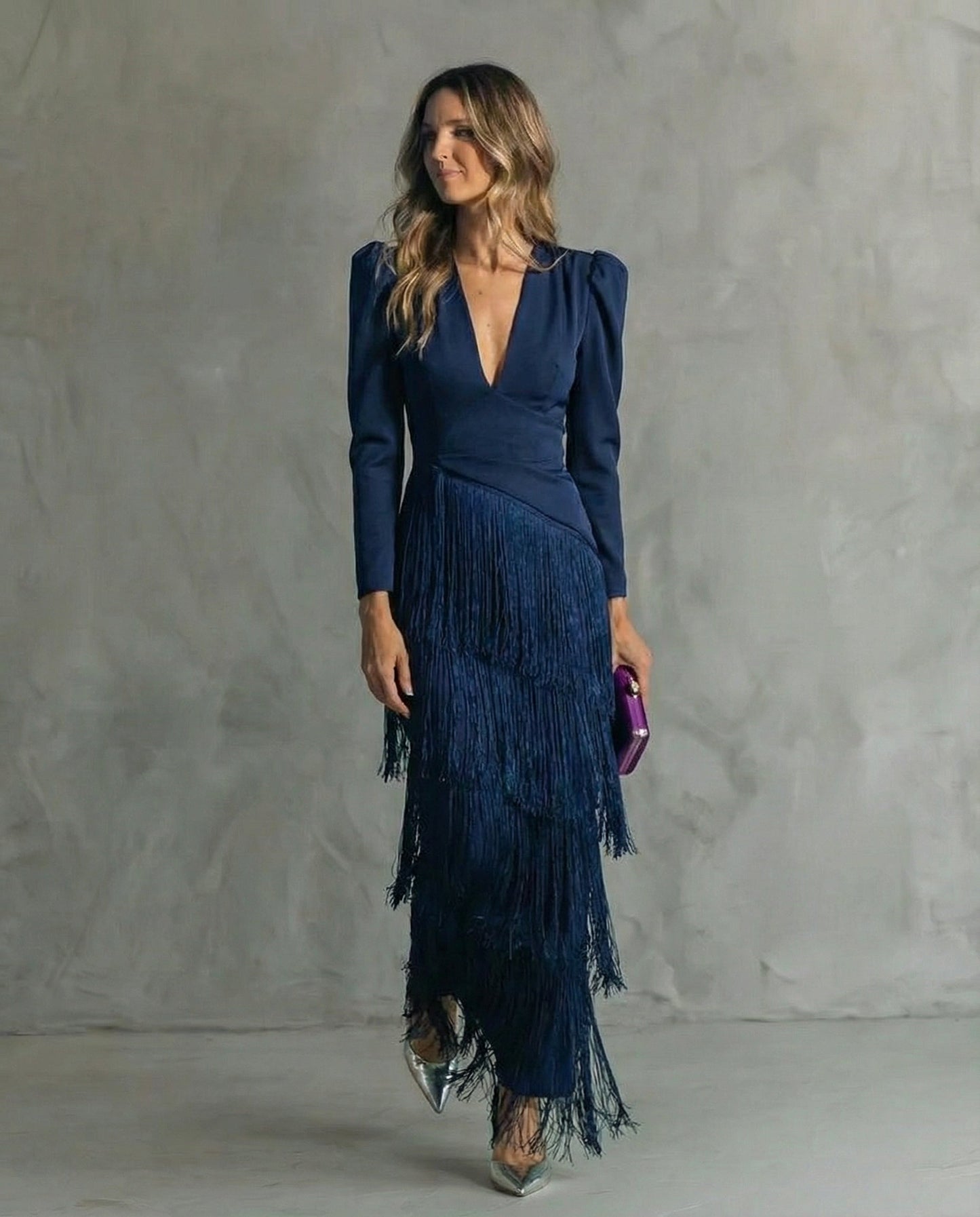 Robe Midi Femme Coupe Fluide Franges Moderne