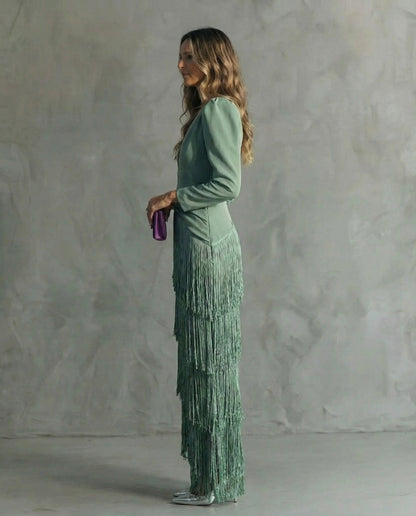 Robe Midi Femme Coupe Fluide Franges Moderne