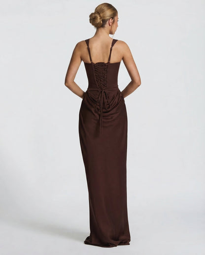 Robe Maxi Femme Satinée Coupe Ajustée Effet Sablier